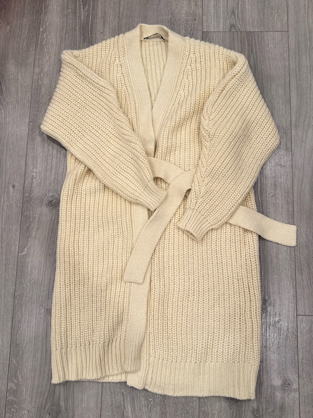Zara Cream Chunky Knit Belted Cardigan
